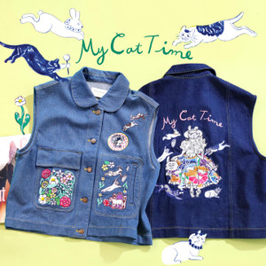 Embroidered Denim Sleeveless Jacket