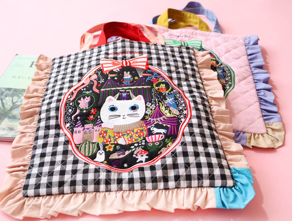 Embroidered Color Ruffle Tote Bag