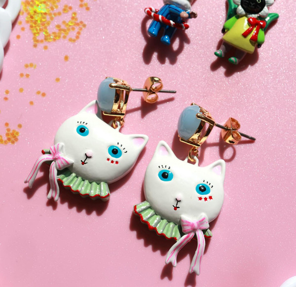 White Cat Earrings