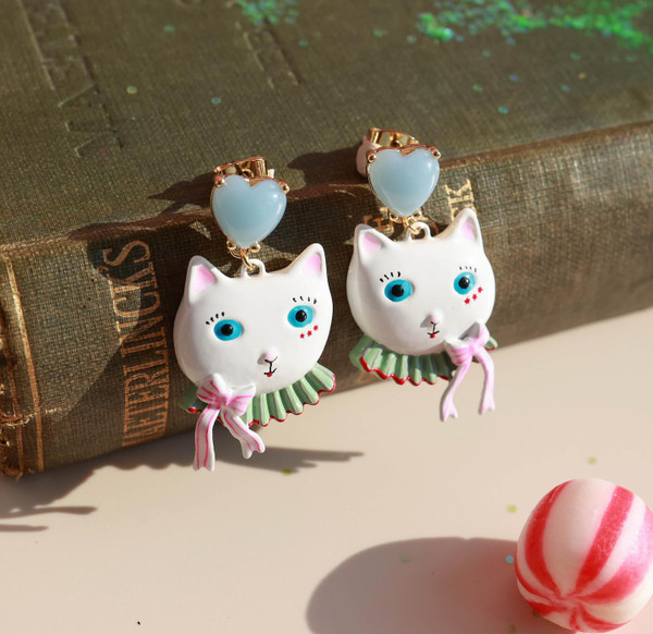 White Cat Earrings