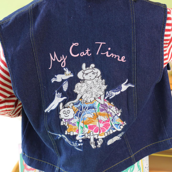 Embroidered Denim Sleeveless Jacket