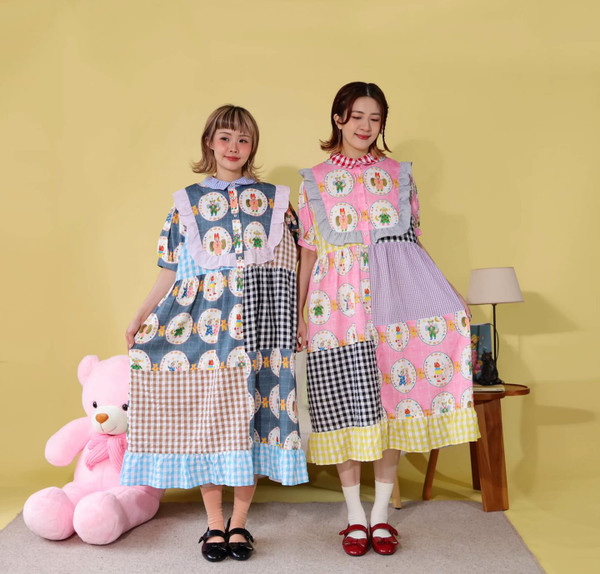 AF- AF260703 Patchwork Check Pattern Dress