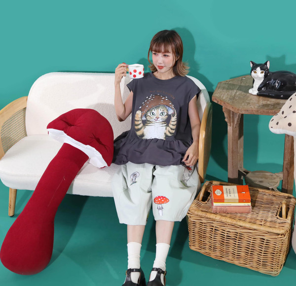 YOCO - YC260701 Bubble Hem Sleeveless Tee