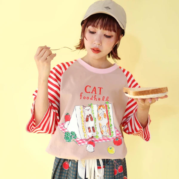 TCG - TCG260902 Patchwork Stripe Print Mid-Sleeve Tee