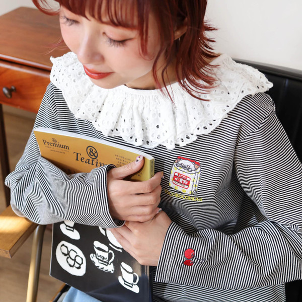 TCG - TCG260905 Embroidered Striped Lace Collar Top