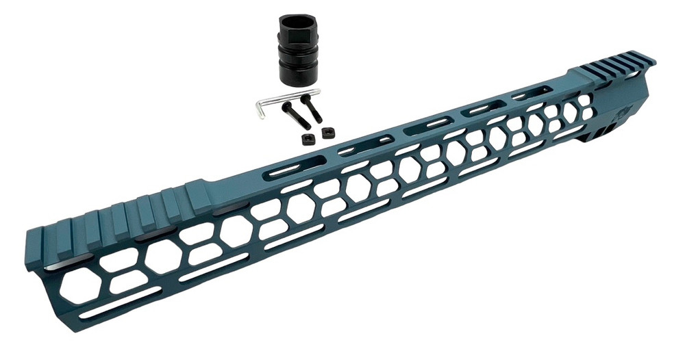 T6 FIREARMS - AR-15 Titanium Blue Honeycomb Scalloped Cerakoted 15" MLOK Free-Float Handguard