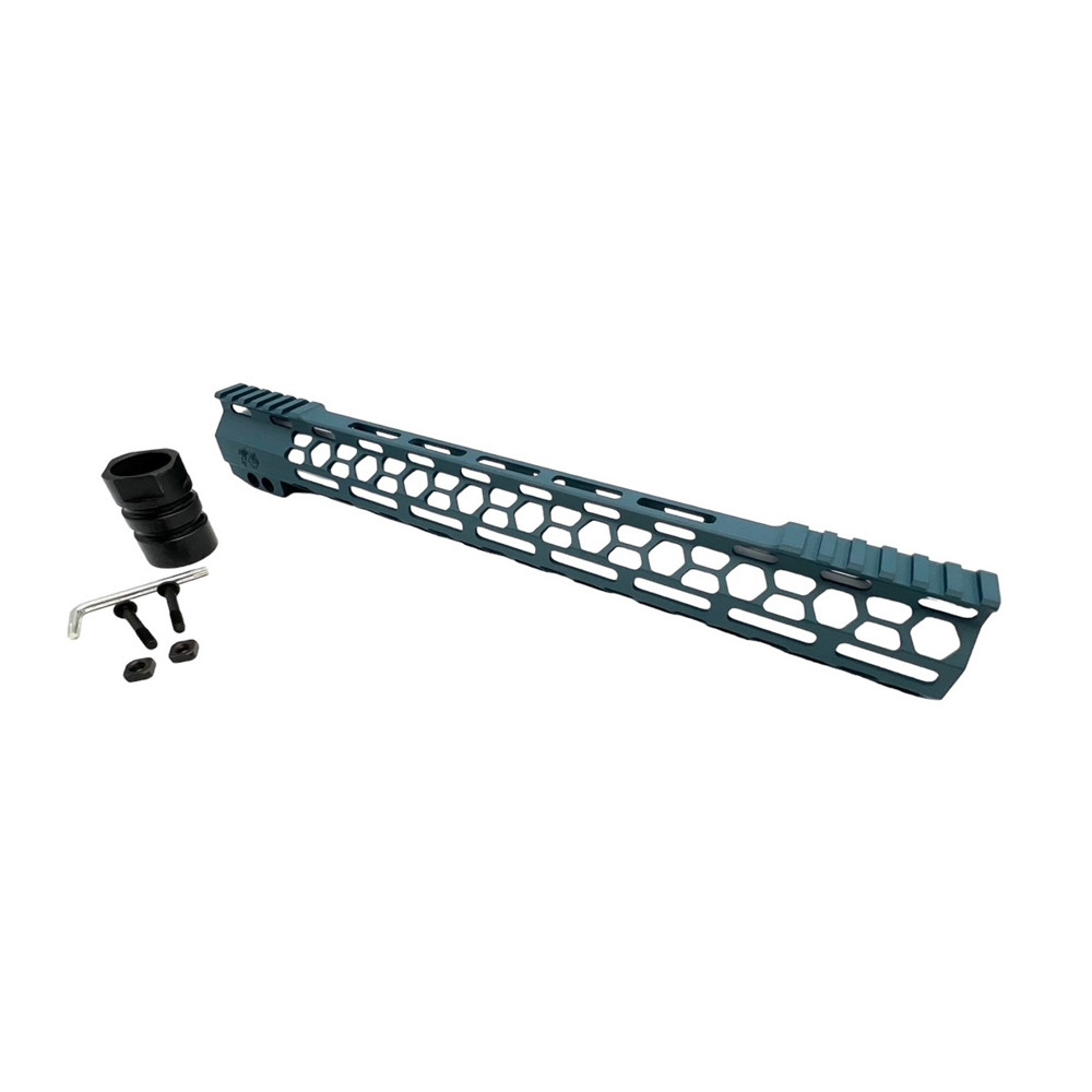 T6 FIREARMS - AR-15 Titanium Blue Honeycomb Scalloped Cerakoted 15" MLOK Free-Float Handguard