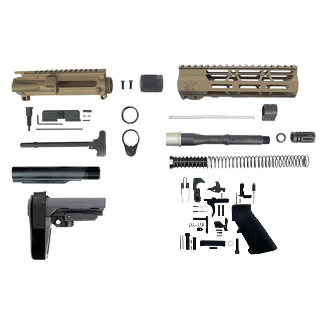 7.62x39 'Wolverine Series' 7.5" NITRIDE BURNT BRONZE BUILDER KIT / 7" MLOK HANDGUARD / SBA 3 Brace 