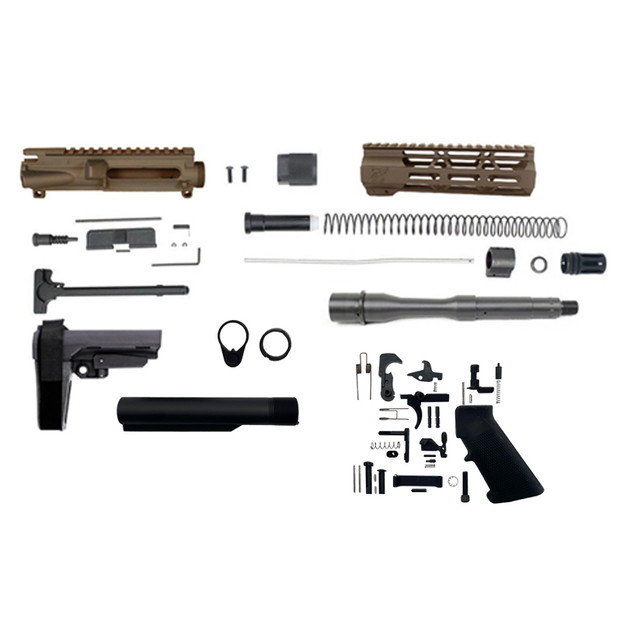 Zaviar Firearms 5.56 Nato 'Operator Series' 7.5" Nitride Builder Kit / 1:8 Twist / 6.5" MLOK Handguard / Pistol Tube Kit/ Burnt Bronze