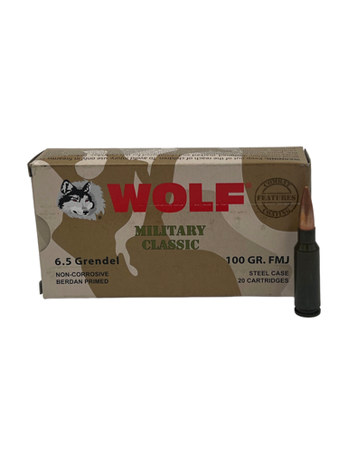 Wolf - 6.5 Grendel Ammunition - 100 GR FMJ - 500 Rounds - FREE