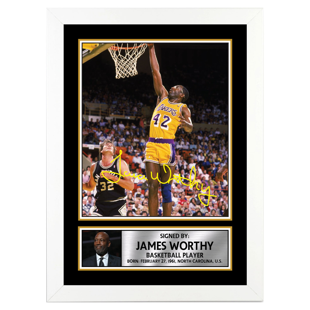 james worthy signed basketball