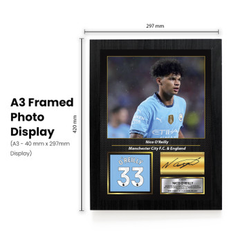 Nico O'Reilly Signed Football Memorabilia – Framed Autograph Display with Manchester City & England Tribute – Collector’s Gift