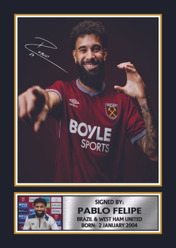 Pablo Felipe Printed Autograph Poster – Brazil & West Ham United Football Star Wall Art – Soccer Player Memorabilia Poster Print