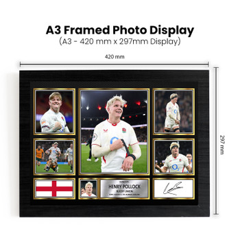 Henry Pollock England Rugby Poster – Printed Autograph Wall Art – England Rugby Union Rising Star Collage – Six Nations Rugby Fan Gift Decor
