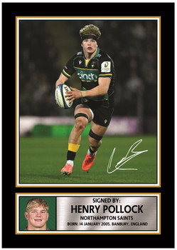 Henry Pollock Northampton Saints Poster – Printed Autograph Rugby Wall Art – England Rugby Rising Star Print – Saints Fan Gift Sports Decor