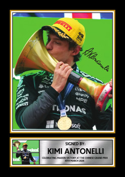 Kimi Antonelli Signed Poster – Chinese Grand Prix 2026 Victory Poster – F1 Motorsport Wall Art – Racing Champion Print for Fans