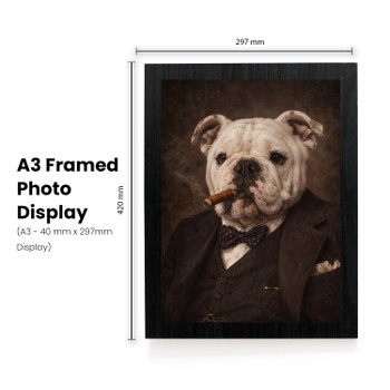 Churchill Bulldog Portrait Poster – Funny Gentleman Dog Wall Art – Vintage Winston Churchill Style Dog Painting Decor