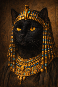 Cleopatra Cat Portrait Poster – Egyptian Queen Cat Wall Art – Ancient Egypt Cat Painting – Funny Royal Cat Decor for Home