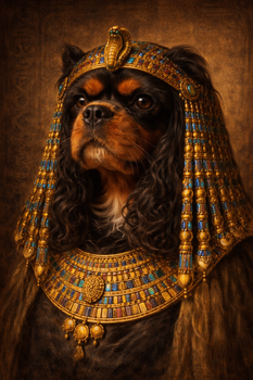 Cleopatra Dog Portrait Poster – Egyptian Queen Dog Wall Art – Ancient Egypt Royal Pet Painting – Funny Cavalier Dog Decor