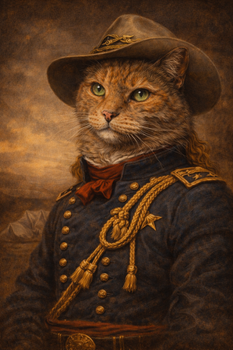 Custer Cat Portrait Poster – Wild West Cowboy Cat Wall Art – Vintage Western Cat Painting – Funny Cowboy Cat Decor