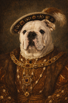 Henry VIII Bulldog Portrait Poster – Tudor King Dog Wall Art – Funny Royal Bulldog Painting – Historic Pet Portrait Decor