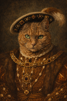 Henry VIII Cat Portrait Poster – Tudor King Cat Wall Art – Funny Royal Cat Painting – Historic Pet Portrait Decor