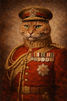 Lord Kitchener Cat Portrait Poster – British Army General Cat Wall Art – Vintage Military Cat Painting – Funny Historical Pet Decor