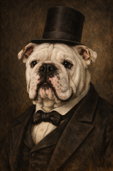 Lincoln Style Bulldog Portrait Poster – Victorian Gentleman Dog Wall Art – Funny Historic Dog Painting – Vintage Pet Decor