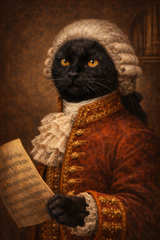 Mozart Cat Portrait Poster – Classical Composer Cat Wall Art – Funny Baroque Cat Painting – Vintage Music Pet Decor