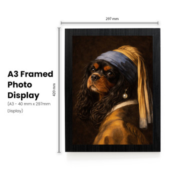 Girl with a Pearl Earring Dog Poster – Vermeer Inspired Cavalier King Charles Dog Wall Art – Funny Renaissance Dog Painting – Vintage Pet Portrait Decor