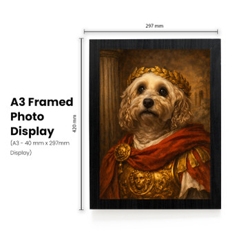 Roman Emperor Dog Poster – Julius Caesar Inspired Dog Wall Art – Funny Ancient Rome Dog Painting – Classical Military Pet Portrait Decor