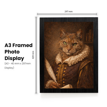 Shakespeare Cat Portrait Poster – William Shakespeare Inspired Cat Wall Art – Funny Renaissance Writer Cat Painting – Vintage Literary Pet Decor