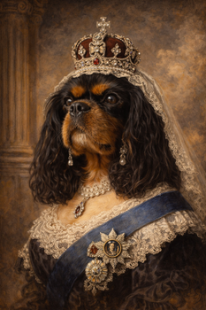 Queen Victoria Dog Portrait Poster – Victorian Queen Dog Wall Art – Funny Royal Dog Painting – Vintage British Monarch Pet Decor