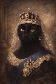 Queen Victoria Cat Portrait Poster – Victorian Queen Cat Wall Art – Funny Royal Cat Painting – Vintage British Monarch Pet Decor