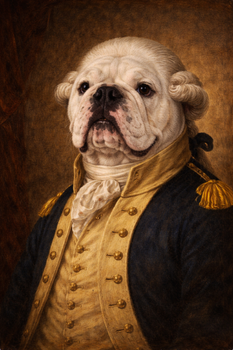 George Washington Bulldog Portrait Poster – Funny Founding Father Dog Wall Art – Colonial American Pet Painting – Vintage Patriotic Decor