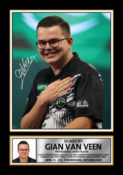 Gian van Veen Darts Poster Print – Professional Dutch Darts Player Signature Style Wall Art – PDC Darts Memorabilia Gift for Fans and Collectors