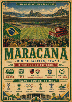 Maracana Stadium Vintage Travel Poster – Rio de Janeiro Brazil Football Stadium Wall Art – Estádio Jornalista Mário Filho Artwork – Gift for Football Fans