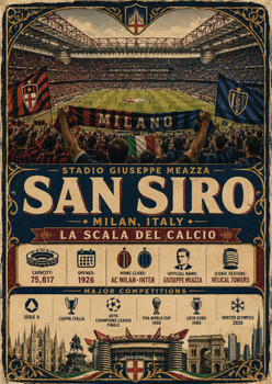 San Siro Stadium Vintage Travel Poster – Stadio Giuseppe Meazza Milan Italy Football Stadium Wall Art Print – Gift for Football Fans & Stadium Collectors