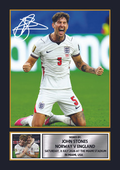 John Stones England Football Poster Print – Signature Style Wall Art – Norway vs England 2026 Inspired – Football Fan Gift 