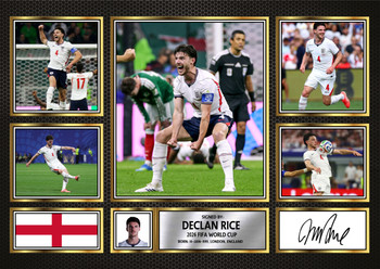 Declan Rice England Football Poster Print – 2026 World Cup Signature Style Landscape Wall Art– England Soccer Fan Gift