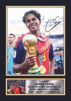 Lamine Yamal Spain Football Poster Print – Spain 2026 FIFA World Cup Champions Trophy Celebration Signature Style Wall Art – Soccer Fan Gift