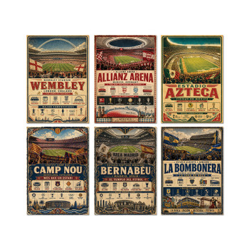 Vintage Football Stadium Poster Print Set – 6 Stadium Wall Art Prints – Wembley, Allianz Arena, Estadio Azteca, Camp Nou, Santiago Bernabéu & La Bombonera – Football Fan Gift & Home Décor