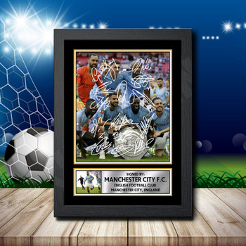 Manchester City Fc 2 Signed Autographed Footballers Star Poster Print Framed Merch Gift Manchester City Fc 2 Signed Autographed Footballers Star Poster Print Framed Merch Gift