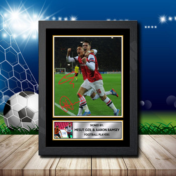 Mesut Ozil + Aaron Ramsey 2 Signed Autographed Footballers Star Poster Print Framed Merch Gift Mesut Ozil + Aaron Ramsey 2 Signed Autographed Footballers Star Poster Print Framed Merch Gift