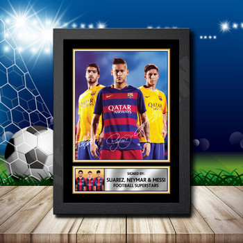 Neymar Messi Suarez Signed Autographed Footballers Star Poster Print Framed Merch Gift Neymar Messi Suarez Signed Autographed Footballers Star Poster Print Framed Merch Gift