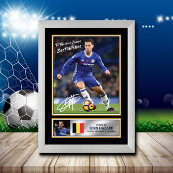 Personalised Eden Hazard Silver Signed Autographed Footballers Star Poster Print Framed Merch Gift Personalised Eden Hazard Silver Signed Autographed Footballers Star Poster Print Framed Merch Gift