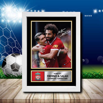 Roberto Firmino & Mo Salah Signed Autographed Footballers Star Poster Print Framed Merch Gift Roberto Firmino & Mo Salah Signed Autographed Footballers Star Poster Print Framed Merch Gift