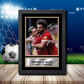 Roberto Firmino & Mo Salah No Badge Do Not Use Signed Autographed Footballers Star Poster Print Framed Merch Gift