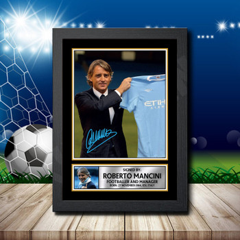 Roberto Mancini 2 Signed Autographed Footballers Star Poster Print Framed Merch Gift Roberto Mancini 2 Signed Autographed Footballers Star Poster Print Framed Merch Gift