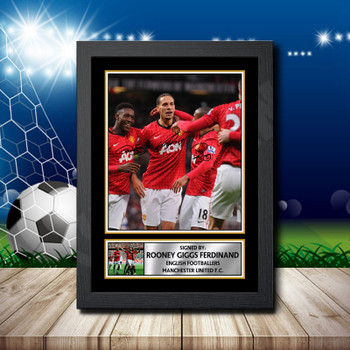 Rooney Giggs Ferdinand 2 Signed Autographed Footballers Star Poster Print Framed Merch Gift Rooney Giggs Ferdinand 2 Signed Autographed Footballers Star Poster Print Framed Merch Gift